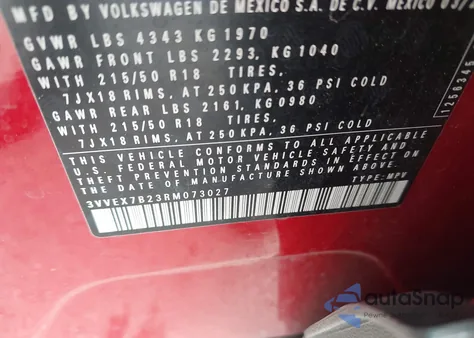 2024 Volkswagen Taos 1.5T Se z USA, uszkodzony, nr VIN 3VVEX7B23RM073027